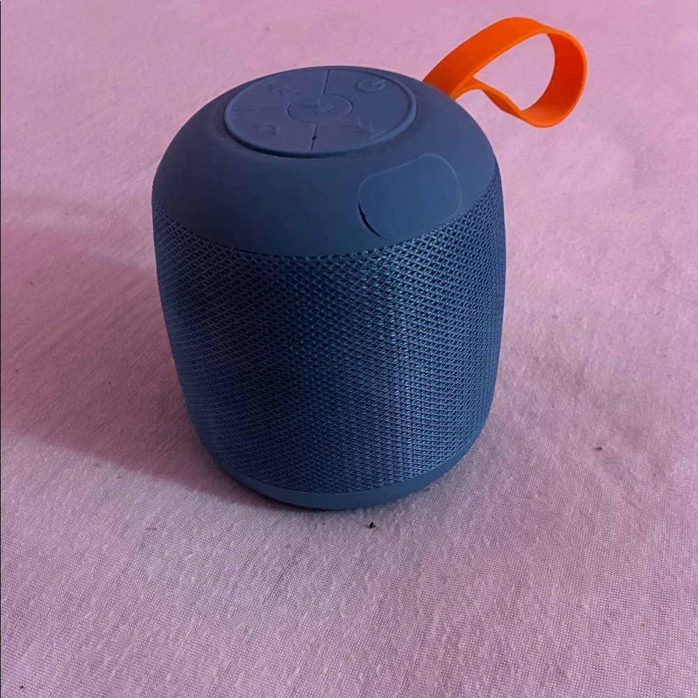 Blue Portable Speaker with Orange Strap